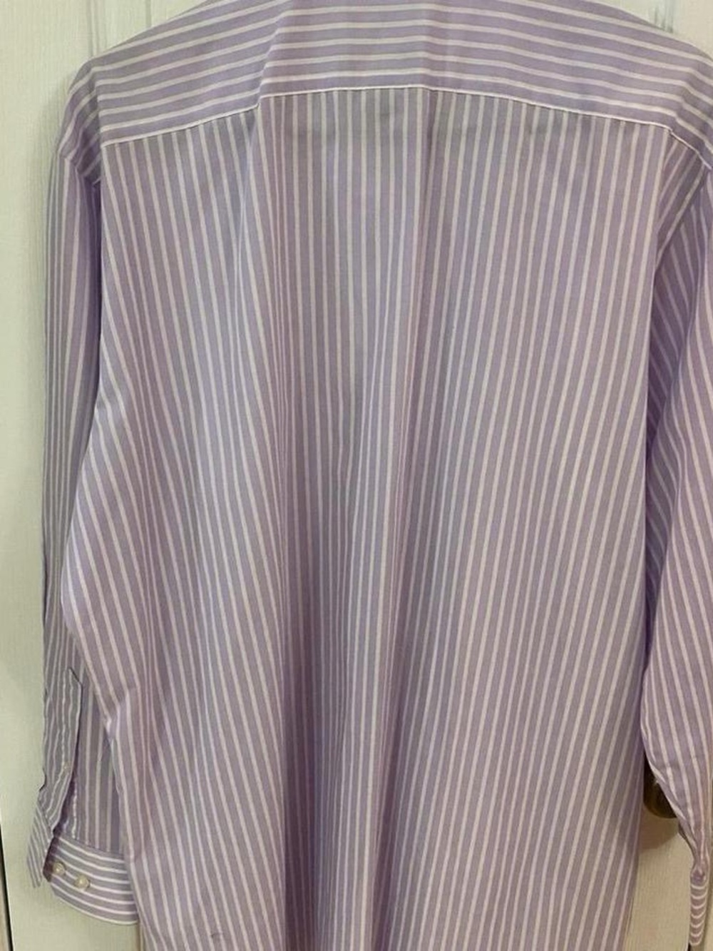 Stafford Men’s Purple White Striped Dress Shirt Size 17 32/33 Fitted‎ Easy Care - Picture 7 of 7